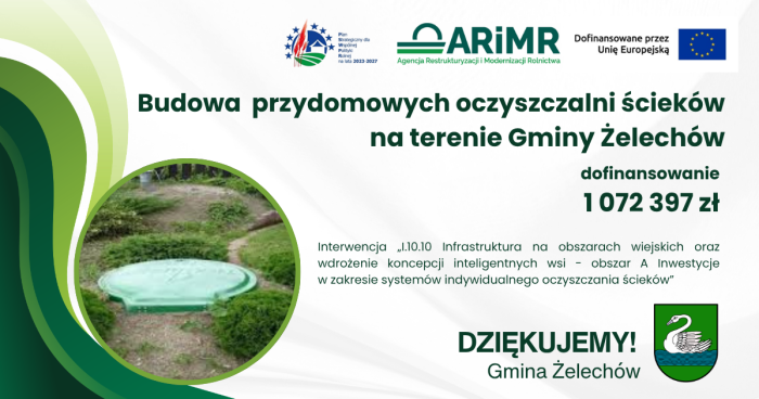 Miniaturka artykułu Ponad milion złotych dofinansowania dla Gminy Żelechów na budowę przydomowych oczyszczalni ścieków